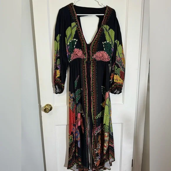 FARM RIO Black Cool Leopards Midi Dress - Picture 4 of 8